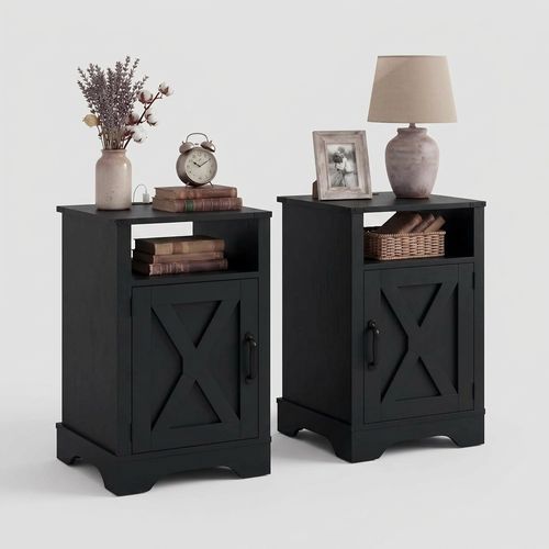 Farmhouse Nightstand Set of 2 with Charging Station