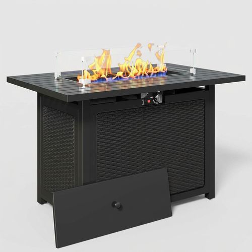 43” Outdoor Propane Fire Table Set with Heavy-Duty Glass Stones