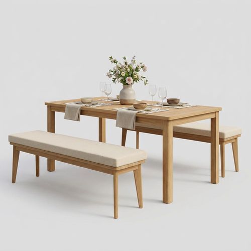 3-Piece Patio Table and Chairs Set with Patio Bench and Removable...